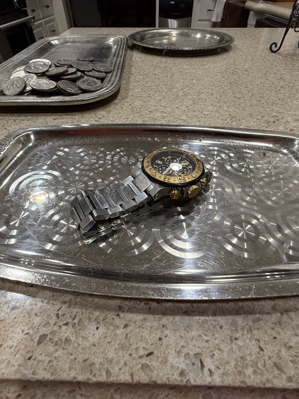Two-Tone Silver Decorative Serving Tray - Home Accents (no coins or watch)